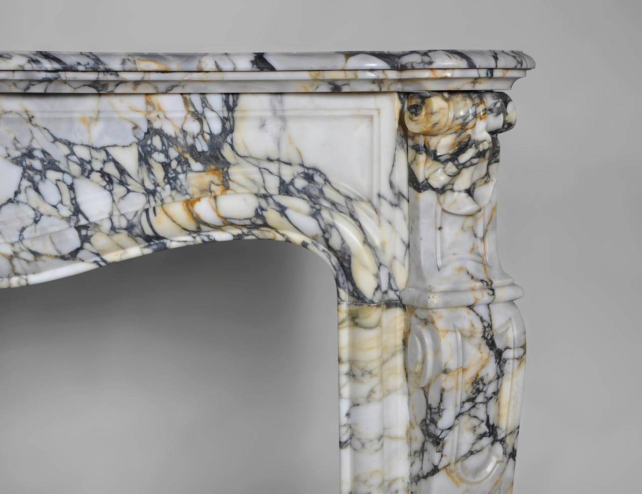 Louis XV Style Fireplace Sculpted in Breche Marble, 19th Century Period 1