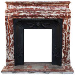 Antique Louis XIV Style Fireplace, Incarnat Turquin Marble, 19th Century