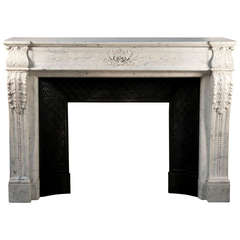 Antique Louis XVI Style Fireplace, Laurel Branches Decor, 19th Century