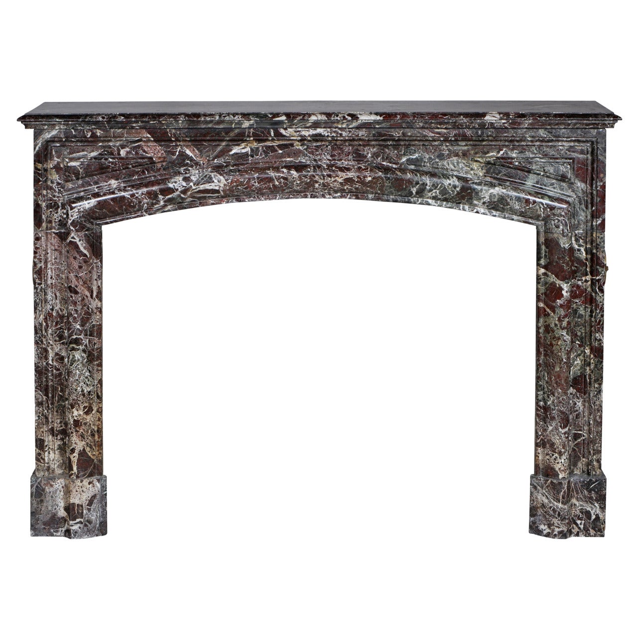 Antique Louis XIV Style Bollection Fireplace Sculpted in Red Levanto Marble