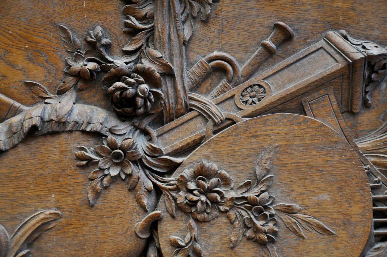 French Louis XVI Style Carved Oak Wood Door Pediment, 19th Century