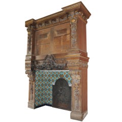 Monumental oak sculpted Neo-Renaissance fireplace