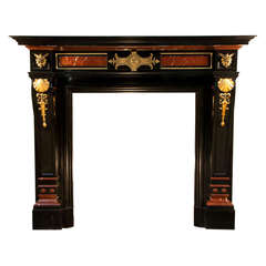Antique Napoleon III Fireplace Made of Black Belgium and Rosso Antico Marble