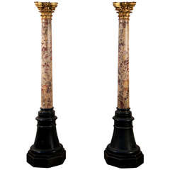 Pair of Antique Louis XVI Style Columns made of Breche Violette and Gilded Wood