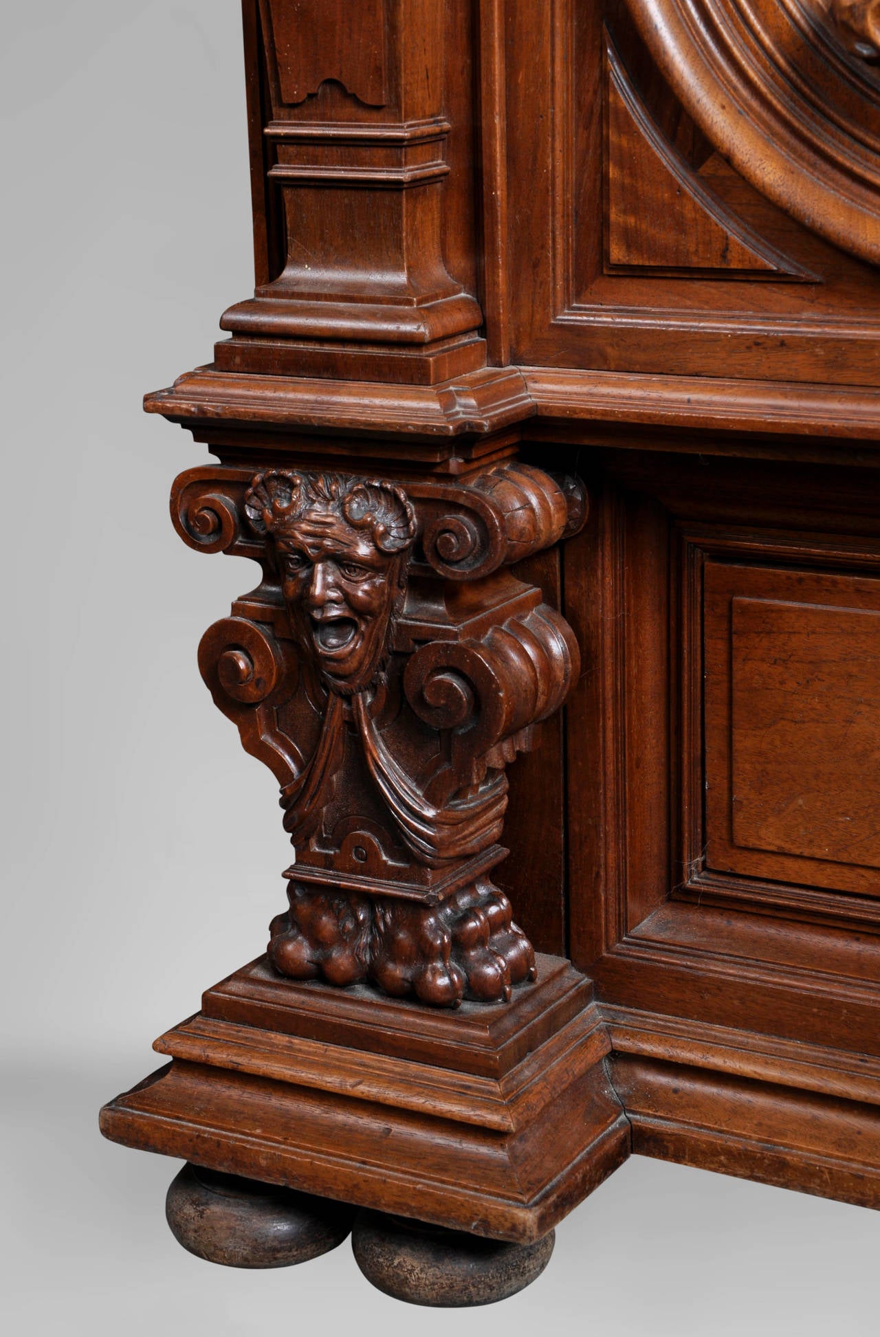 19th Century Antique Henri II Style Carved Walnut Buffet with Costumed Characters For Sale
