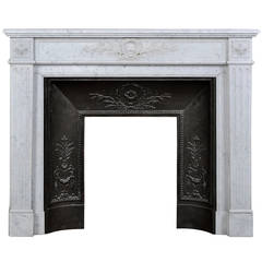 Antique Louis XVI Style White Carrara Marble Fireplace, 19th Century