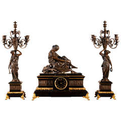 Antique Rare Napoleon III style clock set after the model of "Sapho" by James Pradier