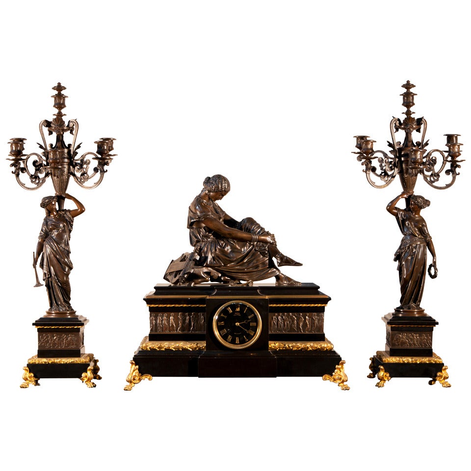 Rare Napoleon III style clock set after the model of "Sapho" by James Pradier