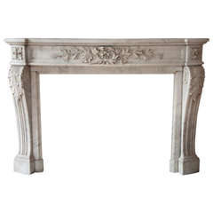 Antique Rare Louis XVI Style Fireplace Made of Carrara Marble, 19th Century