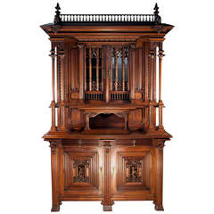 Neo-Gothic style Buffet made out of carved walnut by Leroux, cabinetmarker, 1882