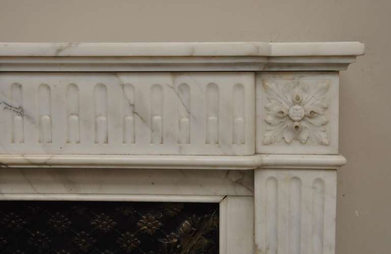 Iron Antique Louis XVI Style Fireplace in Semi Statuary Carrara Marble