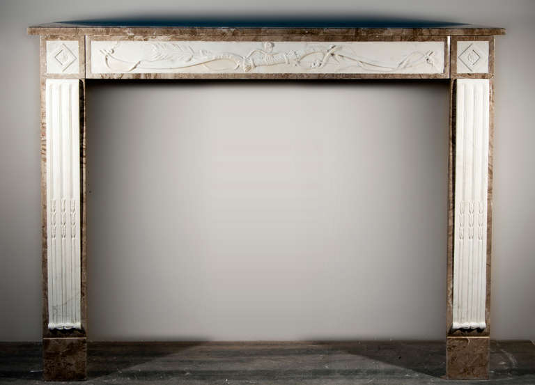 Antique 19th c. Directoire fireplace with sculptures made out of Statuary marble