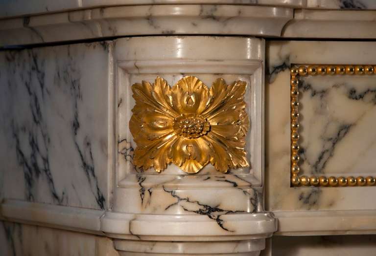 19th Century Rare Antique Louis XVI Style Fireplace with Columns and Gilded Bronze Sculptures For Sale