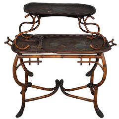 Daï Nippon - Bamboo Tea Table with Engraved and Lacquered Decor