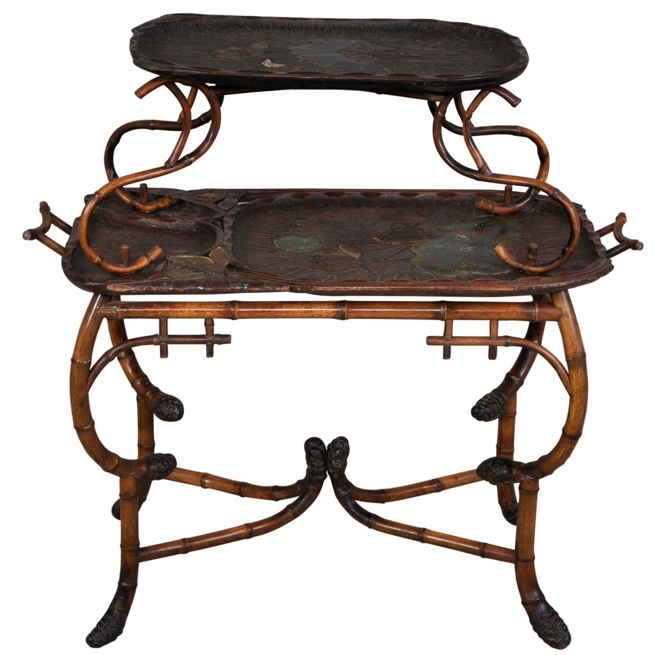 Daï Nippon - Bamboo Tea Table with Engraved and Lacquered Decor For Sale