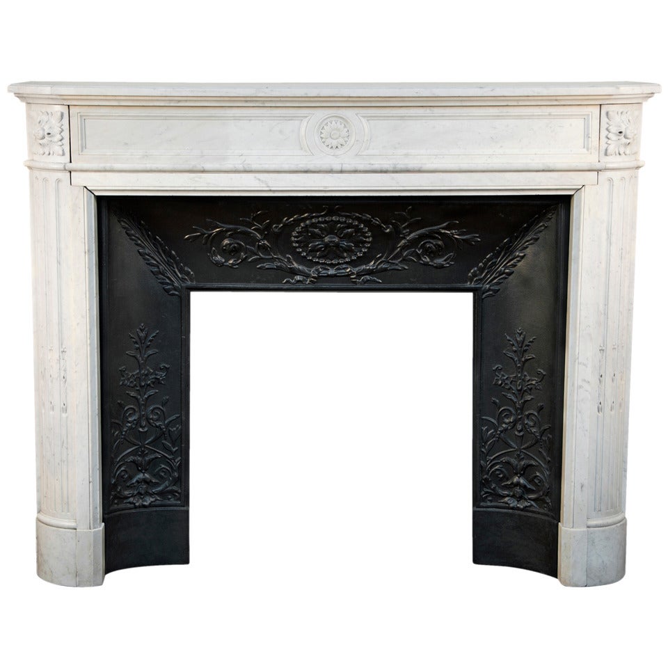 Antique Louis Xvi Style Fireplace Made out of Carrara Marble, 19th Century