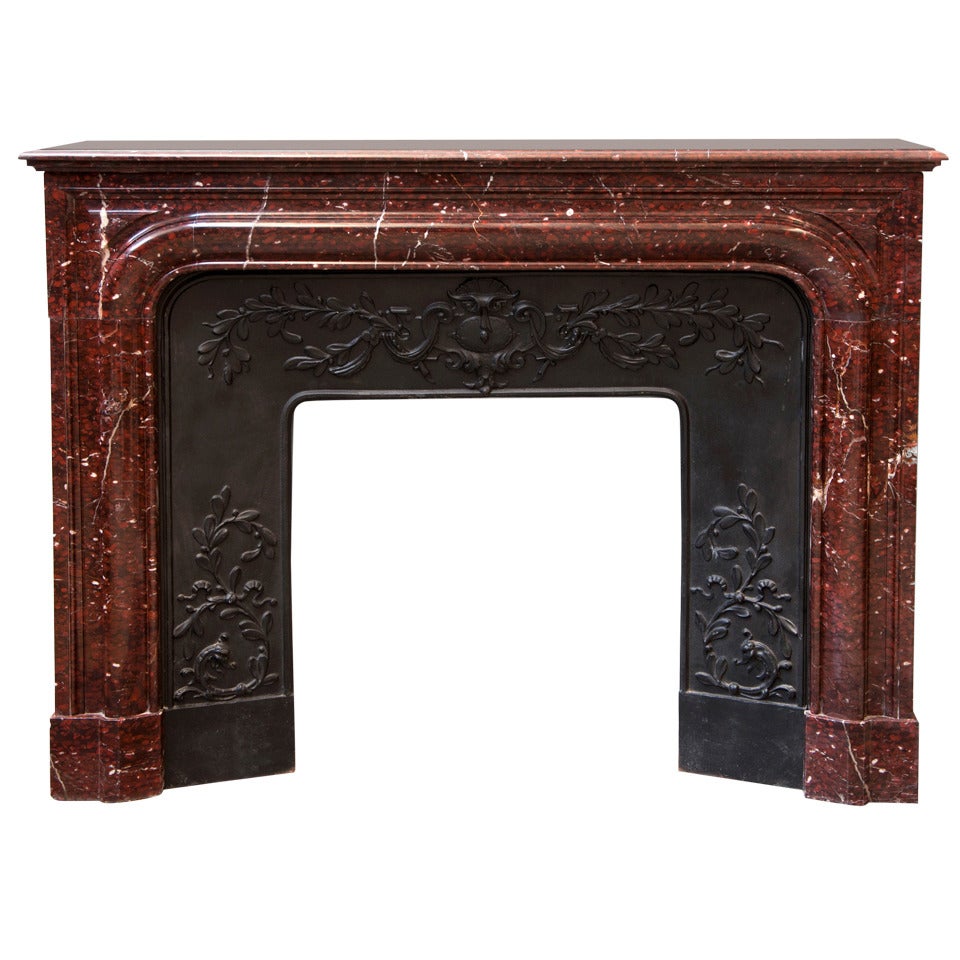 Antique Louis XIV style fireplace made out Red Griotte marble, 19th c.