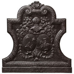 Rare antique cast iron fireback with coat of arms from the 18th century