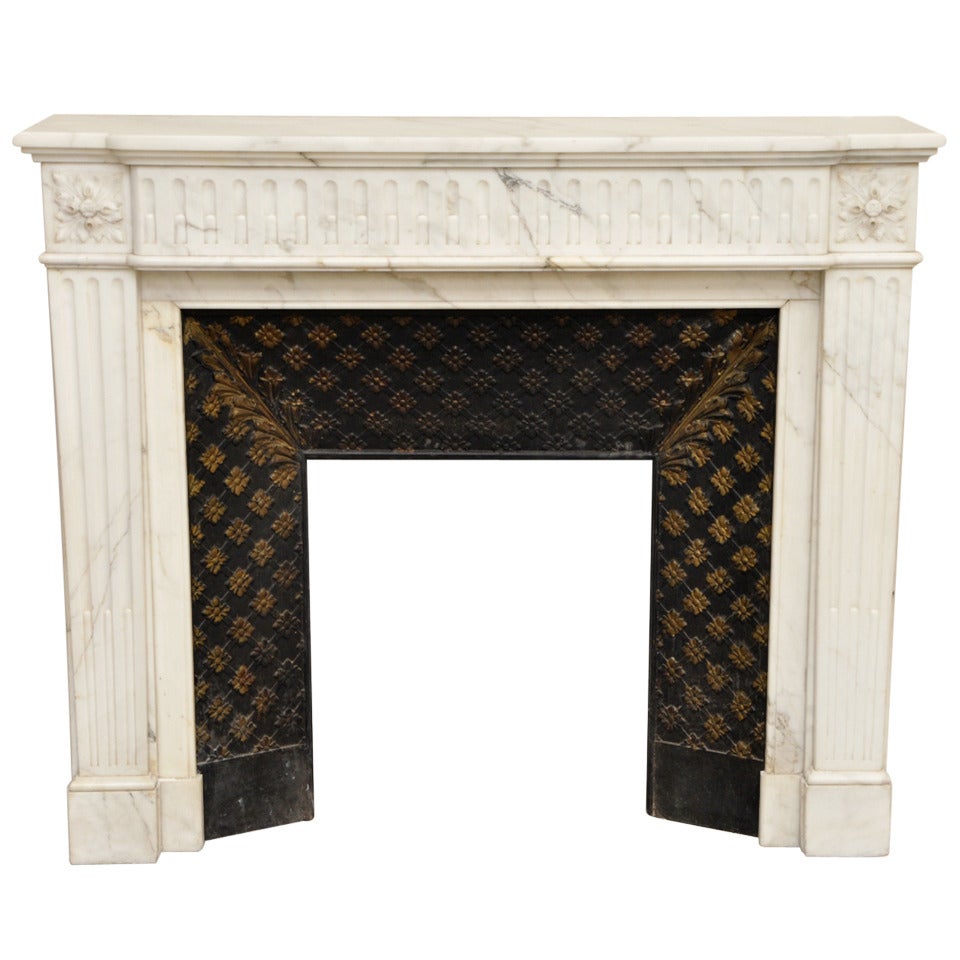 Antique Louis XVI Style Fireplace in Semi Statuary Carrara Marble