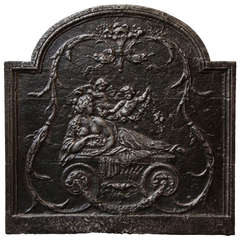 Antique Cast Iron Fireback with Aphrodite and Two Putti, 19th Century