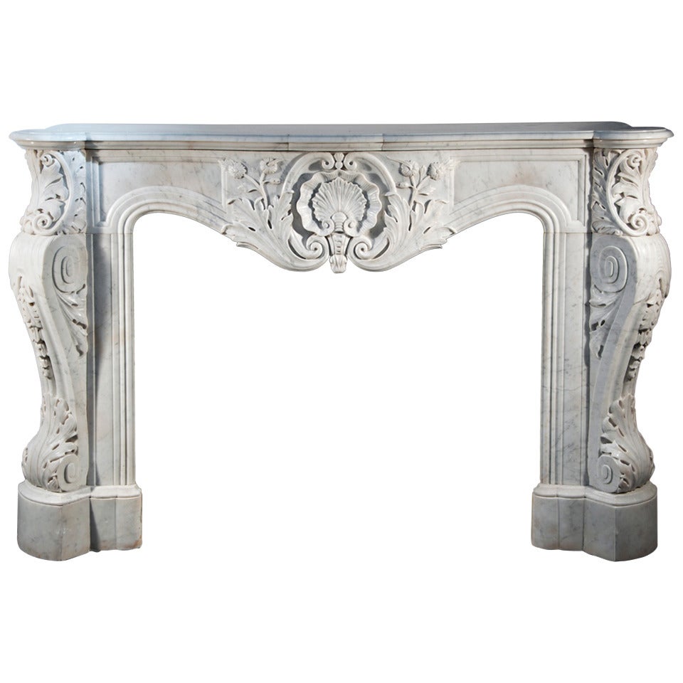 Opulent Louis XV Style Fireplace made out of Carrara Marble, 19th Century
