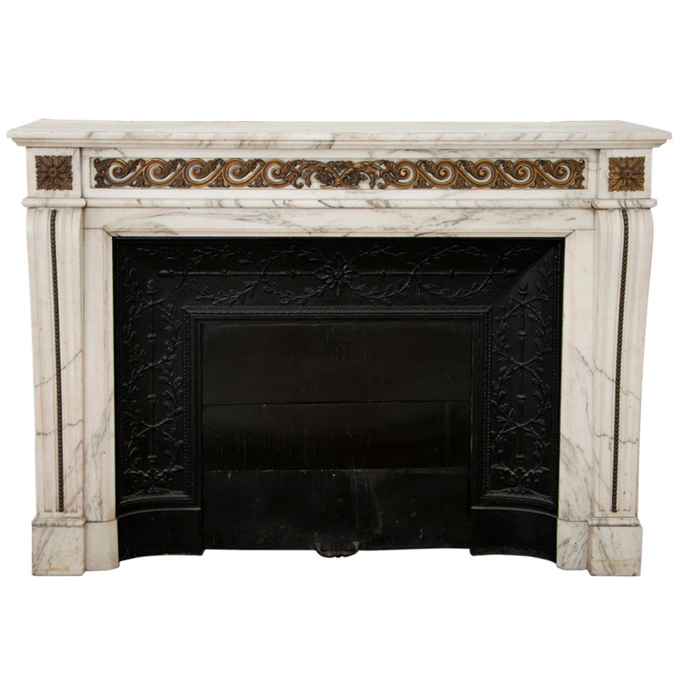 Louis XVI Style Fireplace with Bronze Sculptures made of Arabescato Marble
