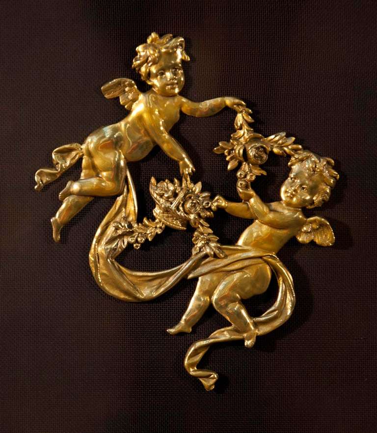 French Louis XVI style gilded bronze fire screen made by Charles Casier, 19th c.