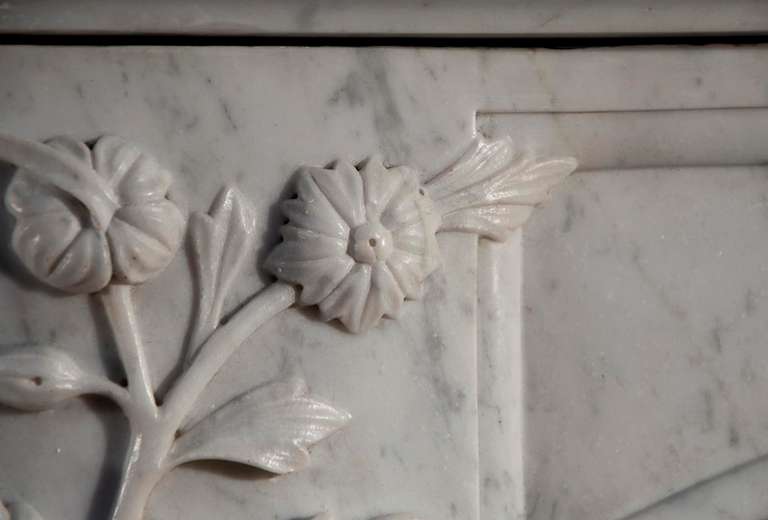 French Opulent Louis XV Style Fireplace made out of Carrara Marble, 19th Century