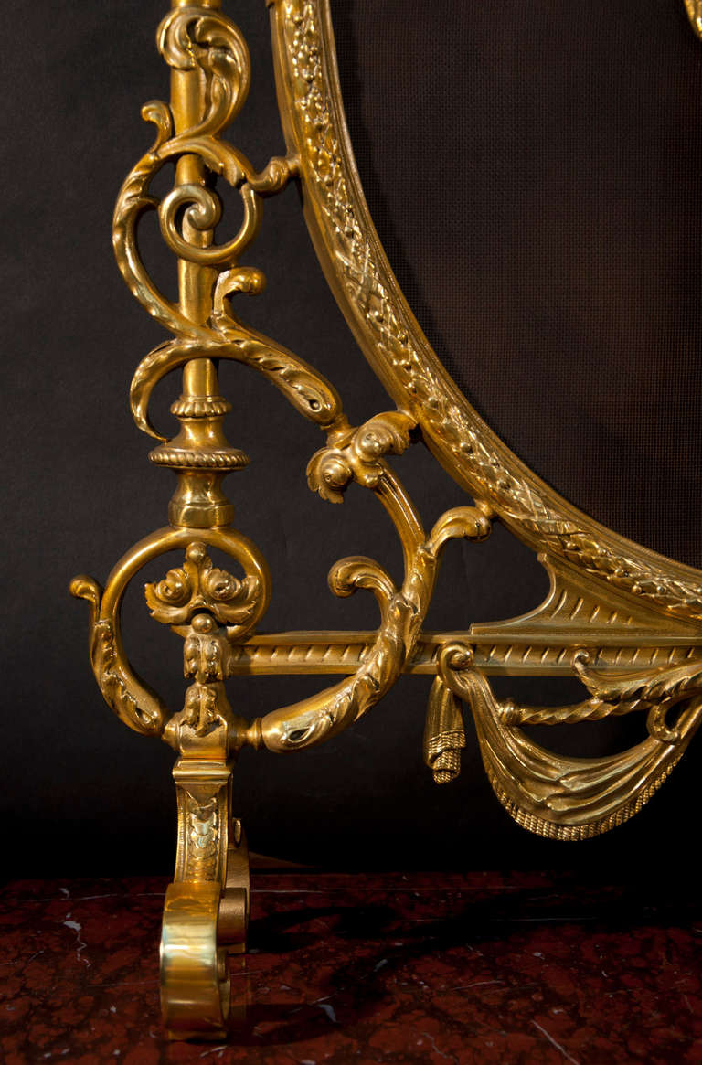 Ormolu Louis XVI style gilded bronze fire screen made by Charles Casier, 19th c.