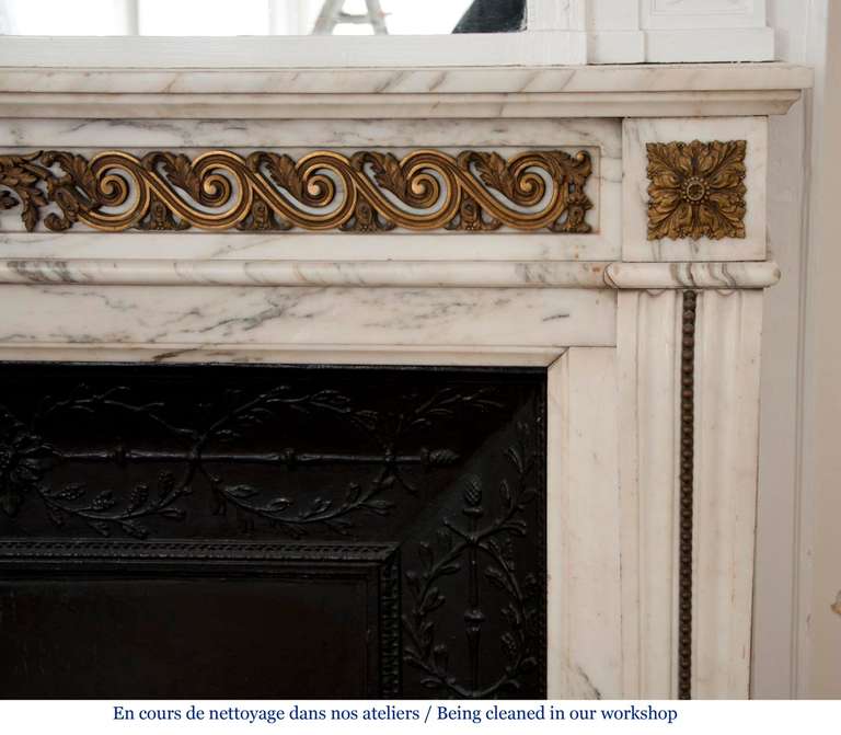 Louis XVI Style Fireplace with Bronze Sculptures made of Arabescato Marble 1