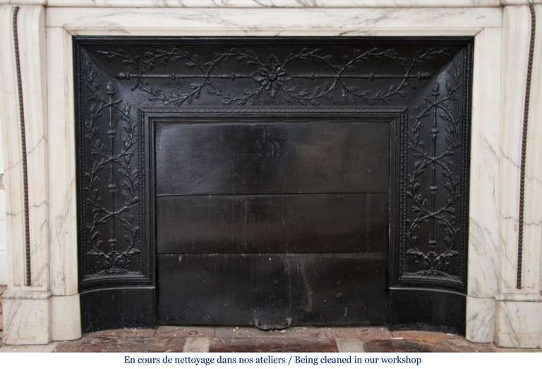 Louis XVI Style Fireplace with Bronze Sculptures made of Arabescato Marble 2