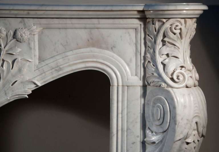 Opulent Louis XV Style Fireplace made out of Carrara Marble, 19th Century 1