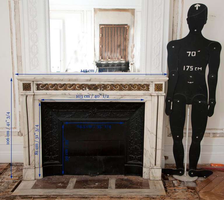 Louis XVI Style Fireplace with Bronze Sculptures made of Arabescato Marble 5