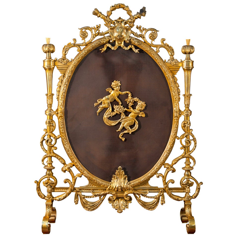 Louis XVI style gilded bronze fire screen made by Charles Casier, 19th c.
