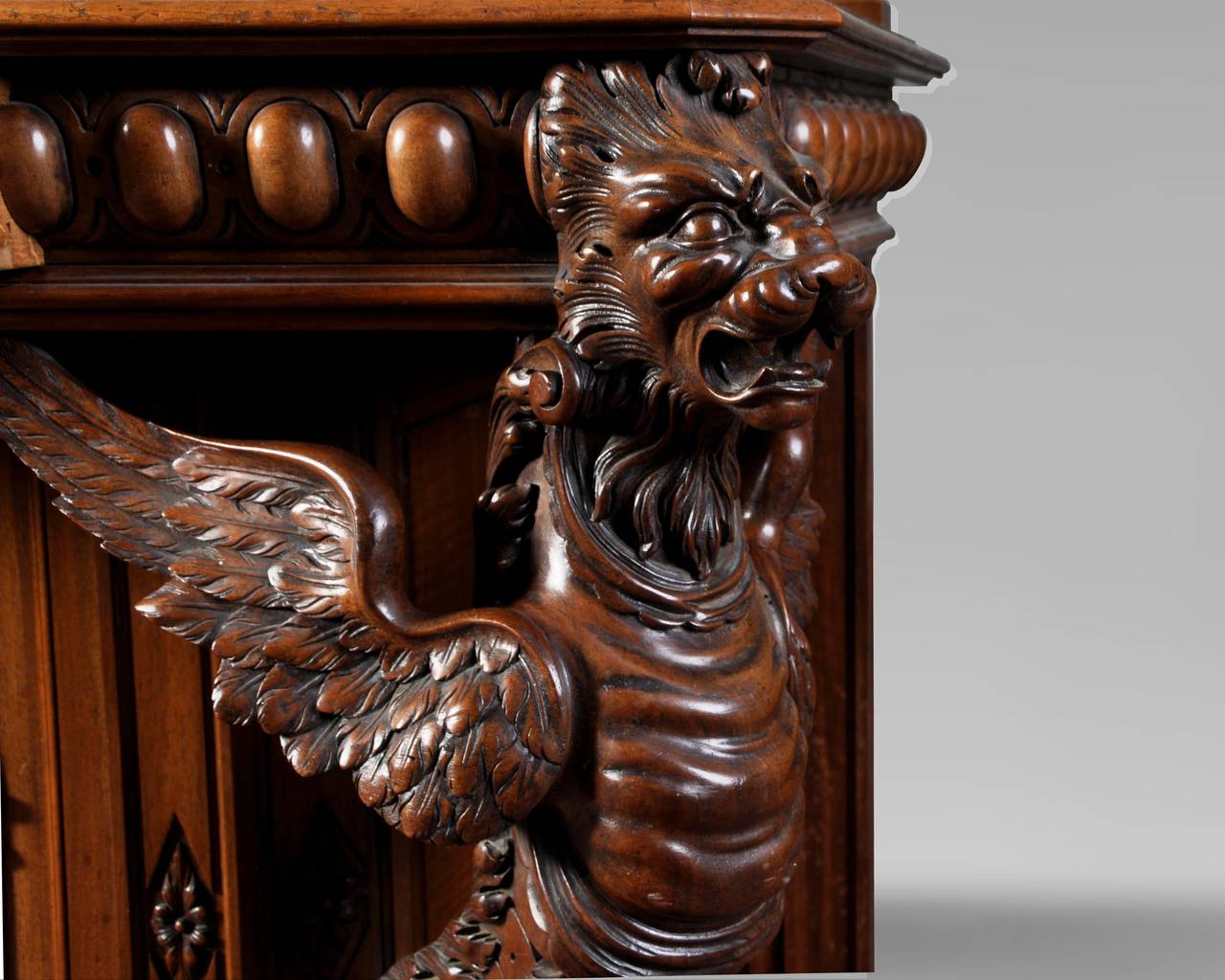 19th Century BELLANGER, cabinetmaker : Neo-Renaissance style cabinet with chimeras decor For Sale