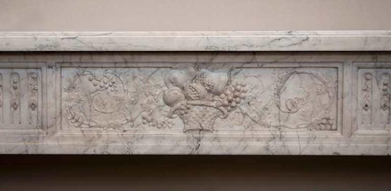 French Antique Louis XVI period fireplace made out of Carrara marble, 18th c.