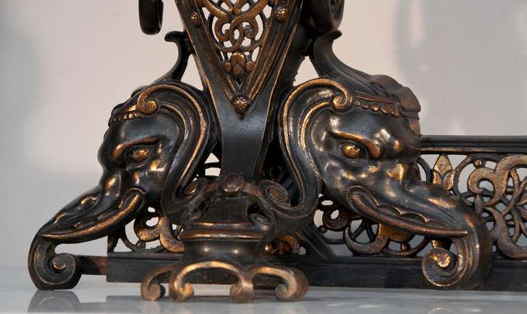 French Japonese style fire fender made out of bronze with tow patinas