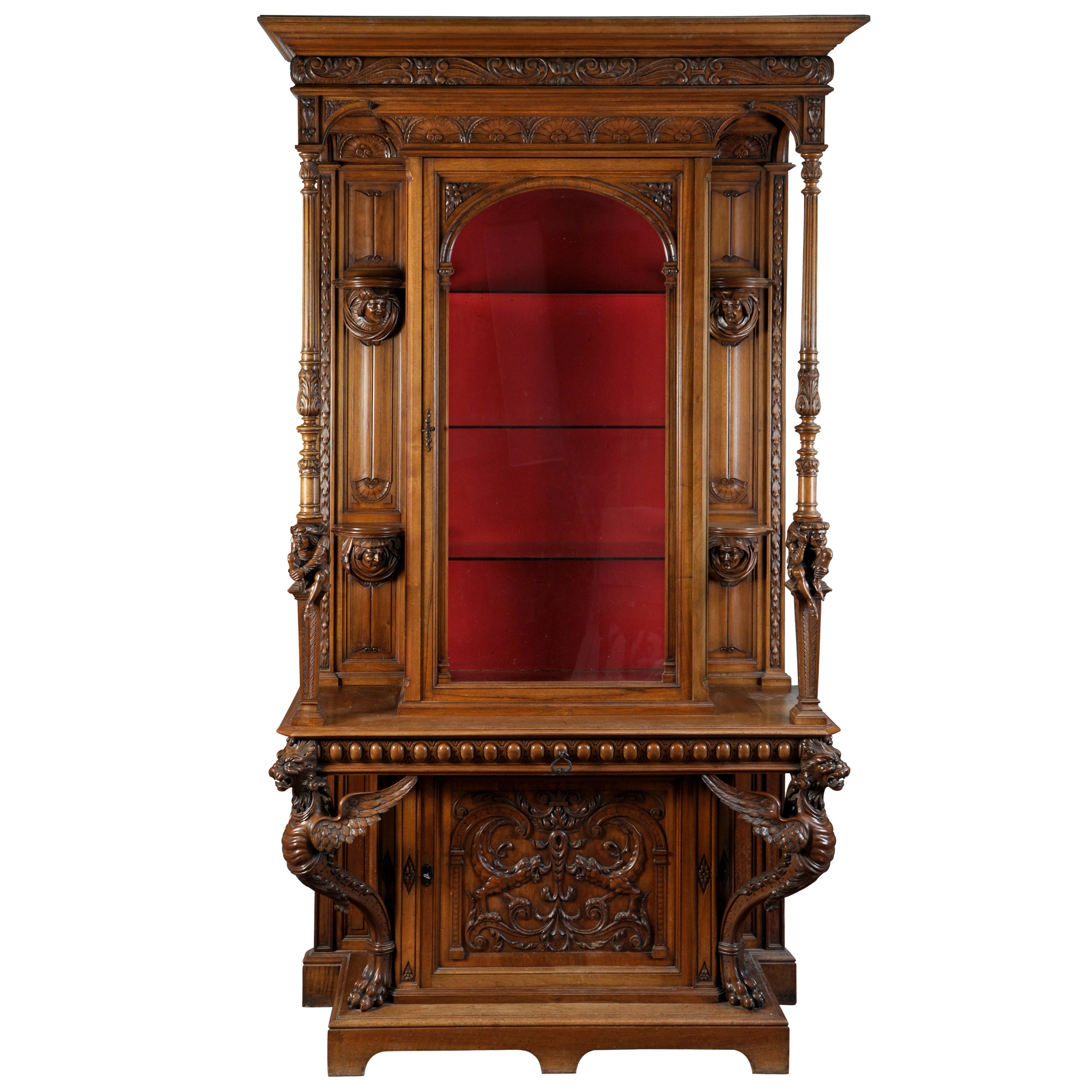 BELLANGER, cabinetmaker : Neo-Renaissance style cabinet with chimeras decor For Sale