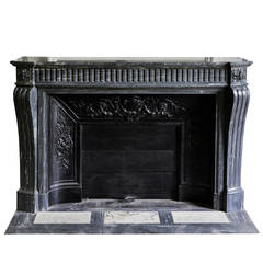 19th Century Louis XVI Style Fireplace in Blue Turquin Marble