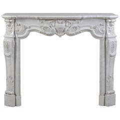 Antique Louis XV Style Fireplace in Carrara Marble, 19th Century