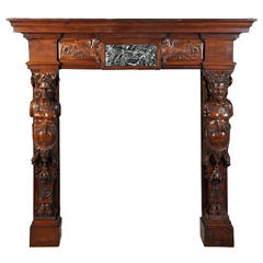 Large antique Neo-Renaissance style carved walnut fireplace with Satyrs, 19th c.