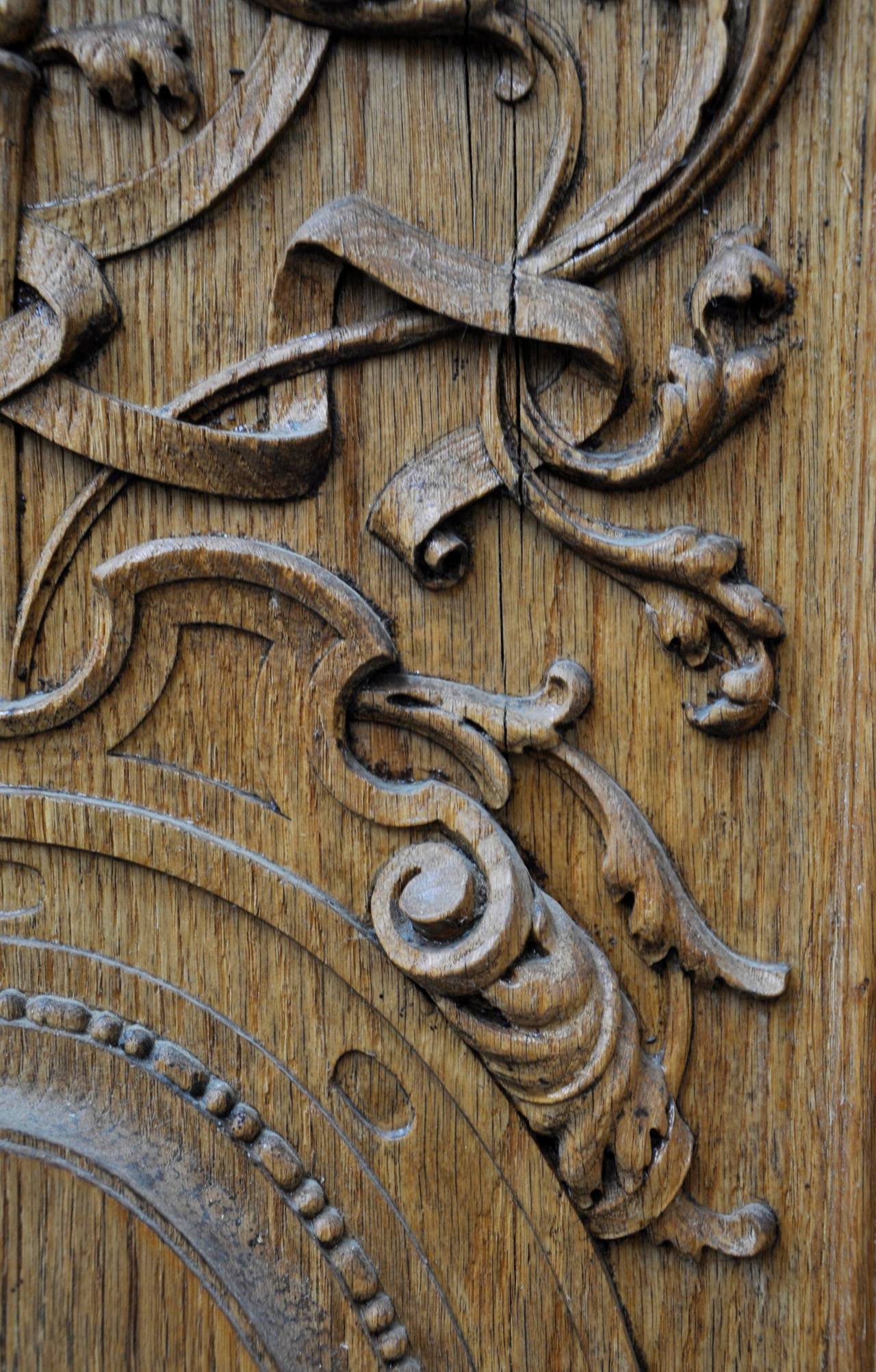 French Pair of Carved Oak Double Doors from the 19th Century