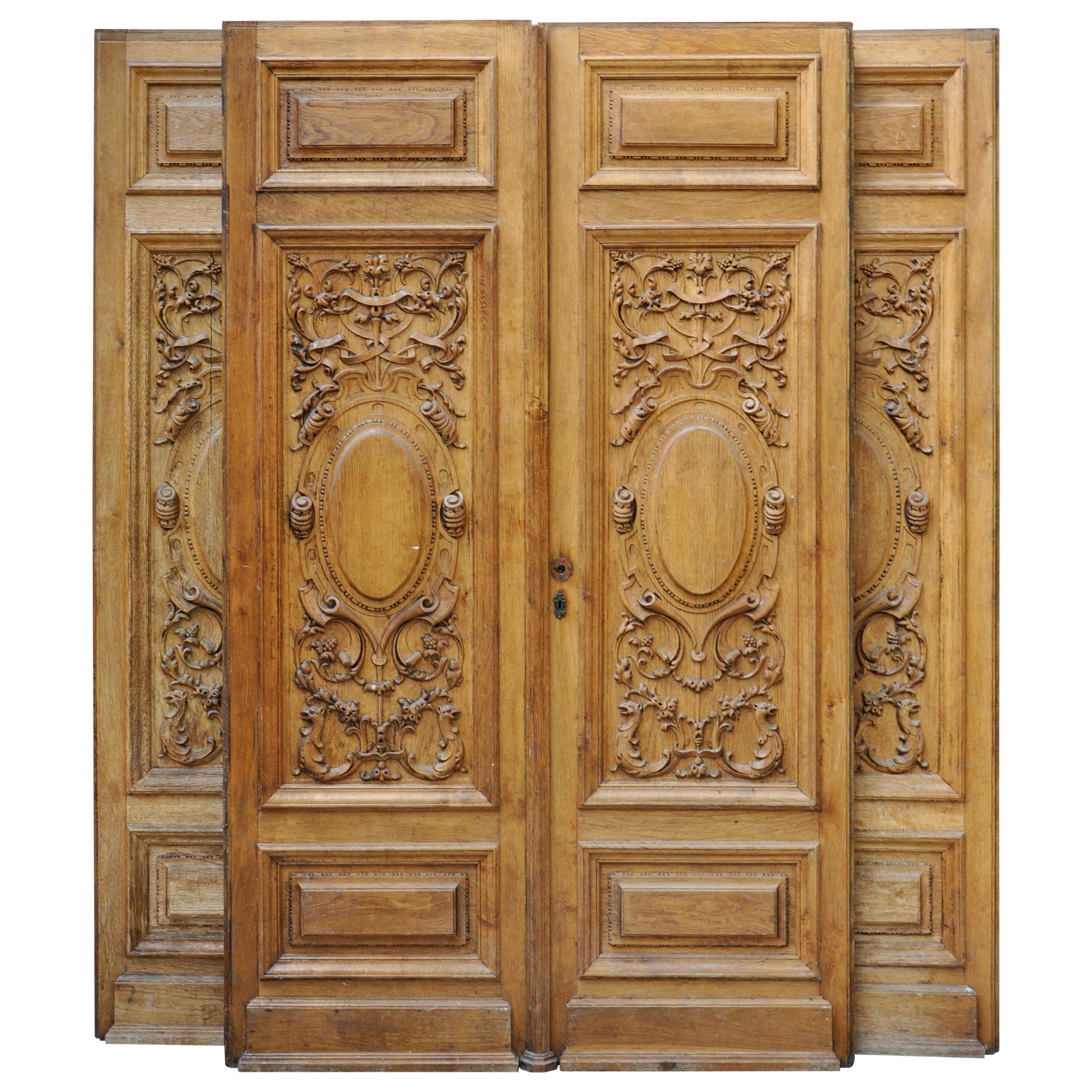 Pair of Carved Oak Double Doors from the 19th Century