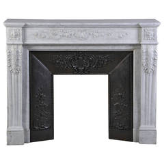 Antique Louis XVI Style Fireplace in Carrara Marble, 19th Century