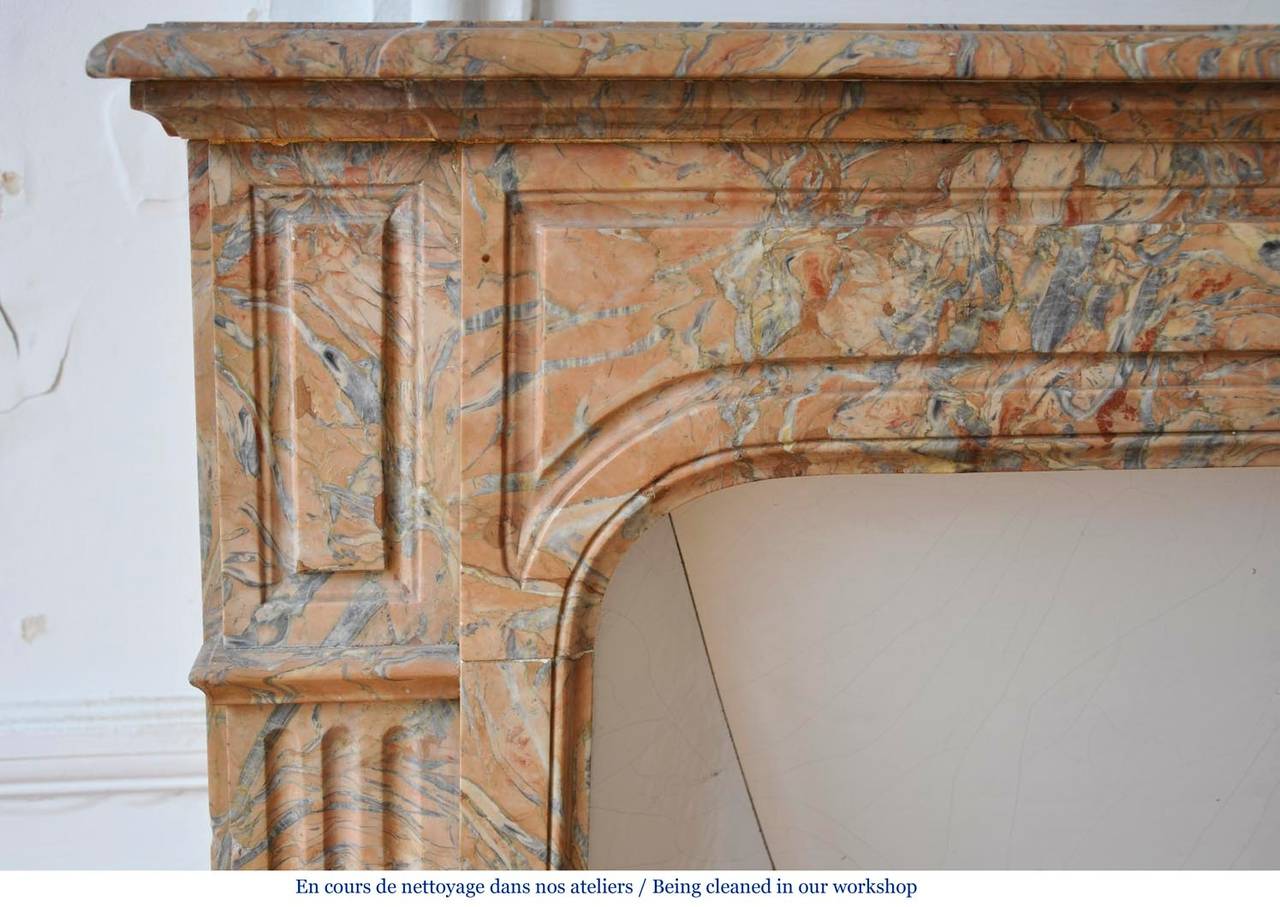 Carved Antique Napoleon III Style Fireplace with Pink-Grey Marble, 19th Century For Sale