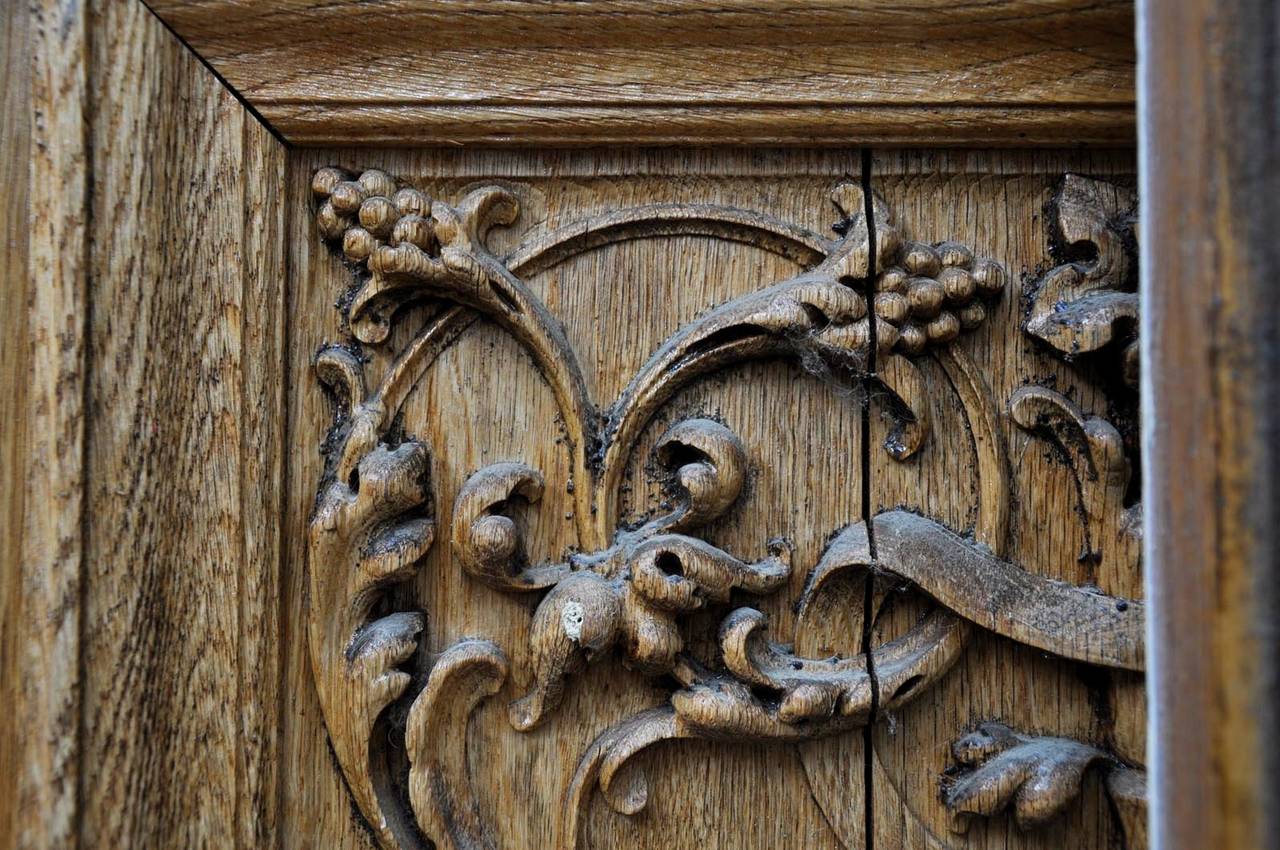 Pair of Carved Oak Double Doors from the 19th Century 1