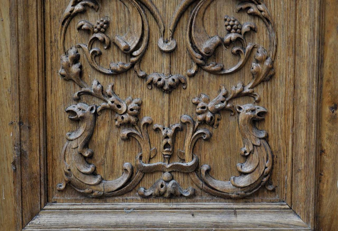 Pair of Carved Oak Double Doors from the 19th Century 2