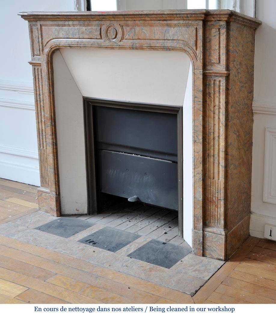 Antique Napoleon III Style Fireplace with Pink-Grey Marble, 19th Century For Sale 1