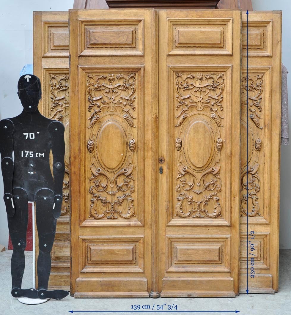 Pair of Carved Oak Double Doors from the 19th Century 5