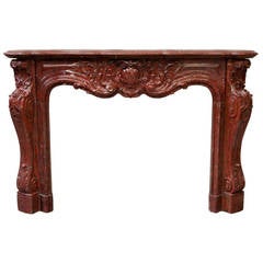 Beautiful Antique, Louis XV Style Fireplace Made Out of Red Griotte Marble
